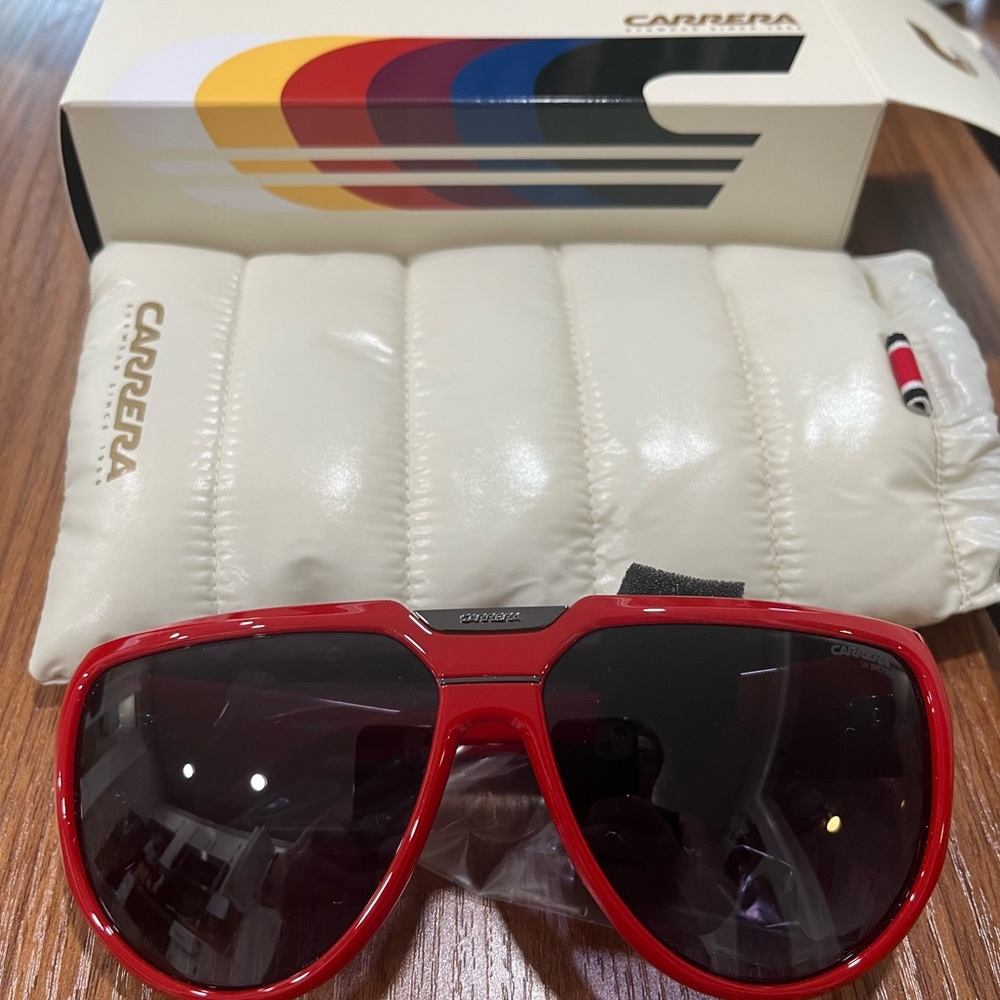 Carrera Bold Red Sunglasses with Dark Lenses